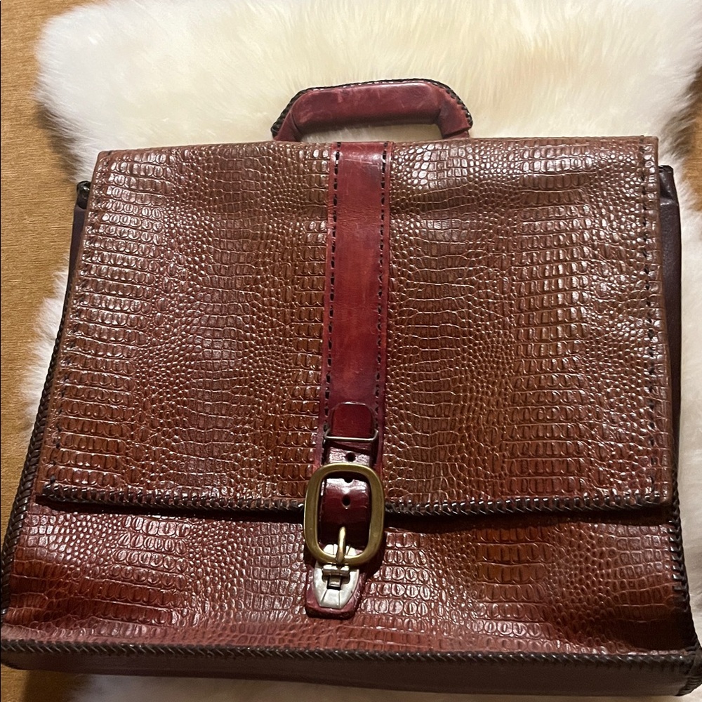 Beautiful Handcrafted, leather croc-embossed briefcase